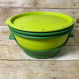 Tupperware Smart Steamer Microwave Multi Cooker 4- Piece Set Green Yellow
